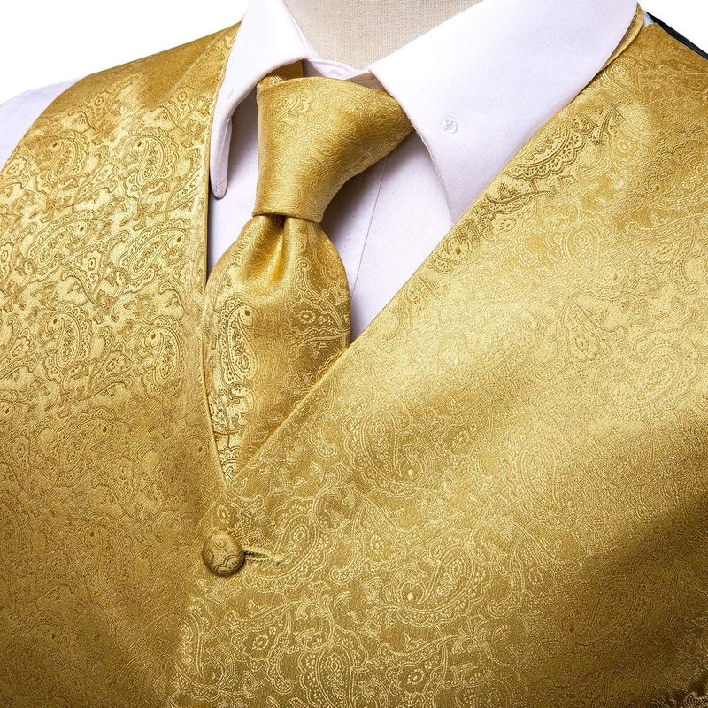 Hi-Tie Mens Golden Paisley Suit Vest Tie Set Casual Silk Jacquard Formal Dress Waistcoat for Tuxedo Wedding Party Business - Image 3